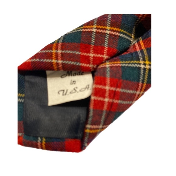 VTG Ugly Christmas Wool Plaid Tie Party Red Greenish Black Novelty w/ Moth Holes - Picture 4 of 12